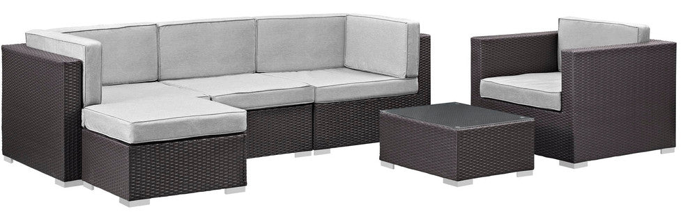 Modway Gather 6-Piece outdoor Patio Sectional Set, Espresso Gray