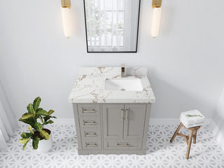 Boston 36" Right Offset Bath Vanity in Elephant Skin Gray 2" Viola Gold