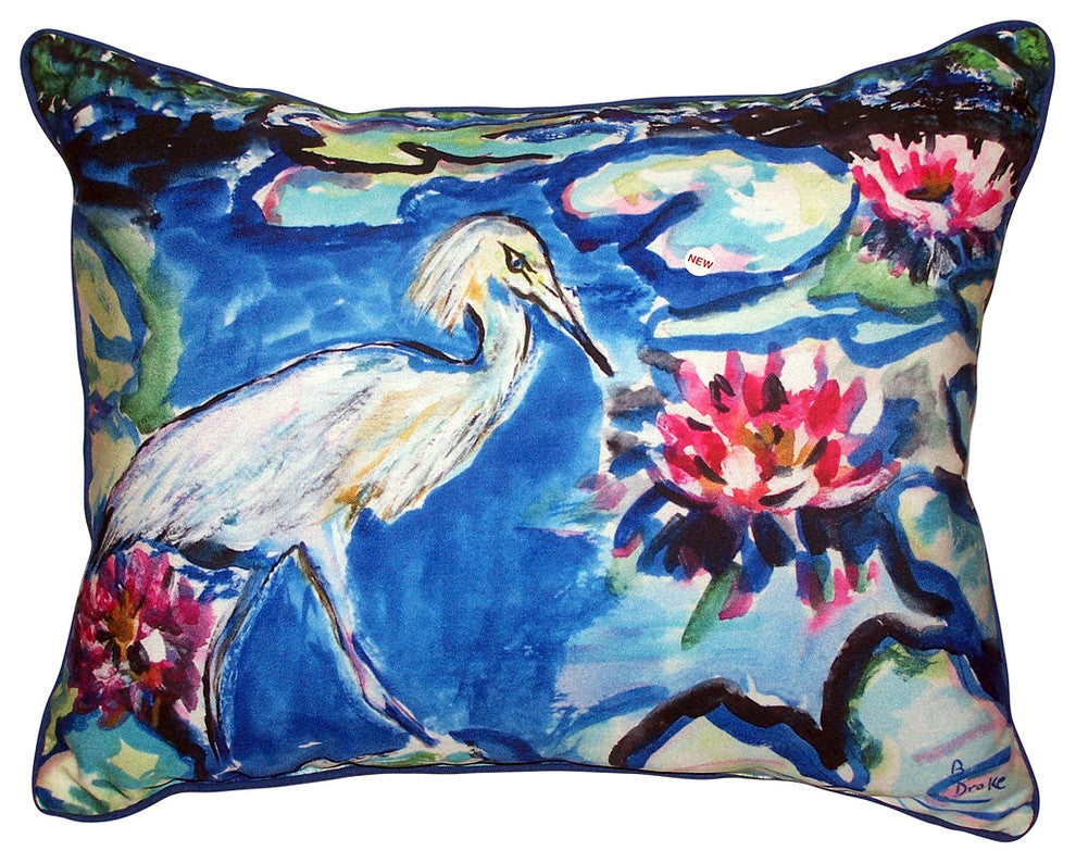Heron & Waterlilies Extra Large Zippered Pillow 20x24