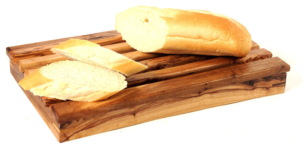 Handcrafted Olive Wood Bread Cutting Board with Crumb Catcher