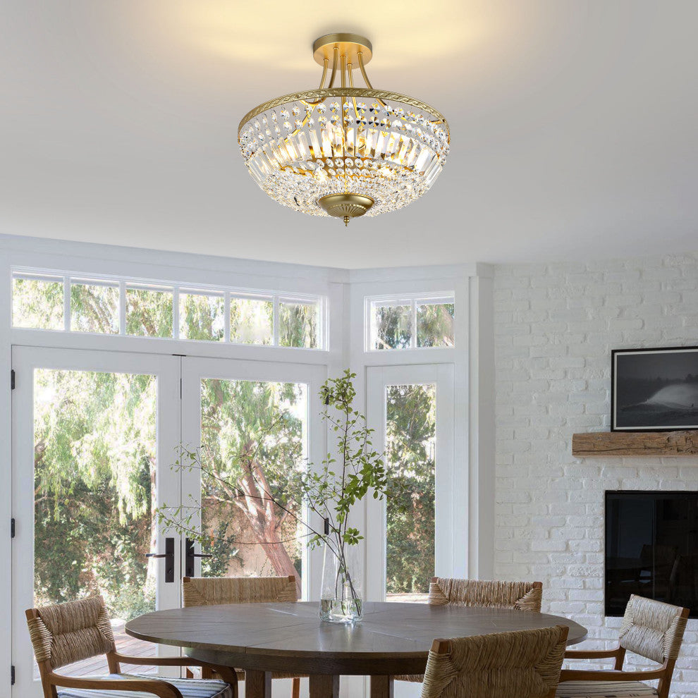 5-Light Crystal Semi Flush Mount, Gold