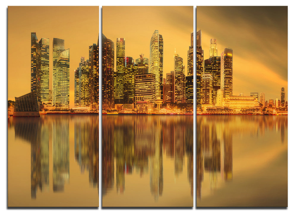 "Singapore Marina Bay Skyscrapers" Metal Wall Art, 3 Panels, 36"x28"
