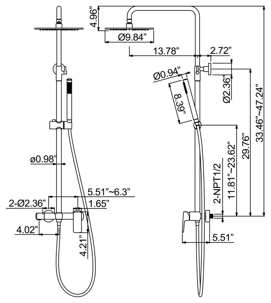 Luxury Complete Shower System With Rough-In Valve, Brushed Gold