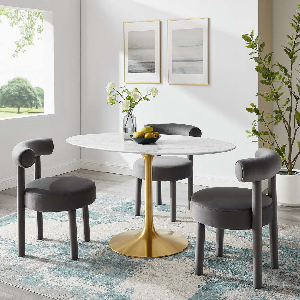 Gold White Lippa 54" Oval Artificial Marble Dining Table