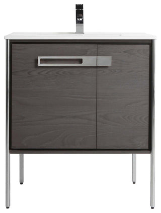 Oakville Bath Vanity, Ceramic Sink, Black Coal Oak, 30 Inch, Chrome Hardware