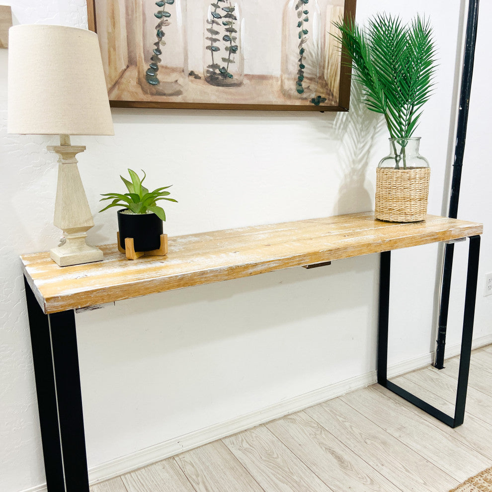 Barn Walls Bedroom Console Table Accent Table, Handcrafted, Boho Whitewash, 58" Length