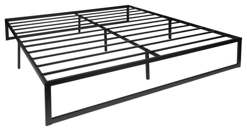 14" Metal Platform Bed Frame, 10" Pocket Spring Mattress & Memory Foam Topper, Black, Queen