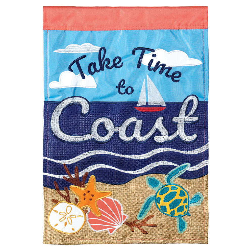 Flag  Double Applique  Take Time To Coast Burlap  Large