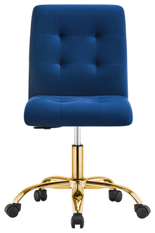 Prim Armless Performance Velvet Office Chair, Gold Navy
