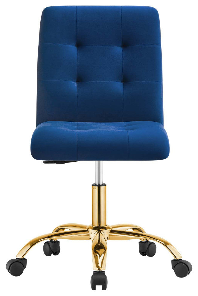 Prim Armless Performance Velvet Office Chair, Gold Navy