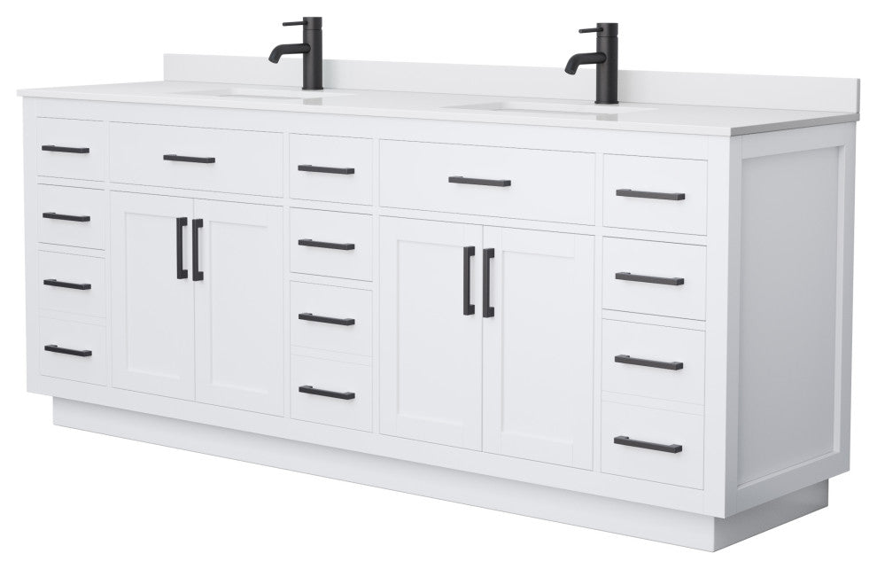 Beckett TK 84" Double Vanity,  Cultured Top, Black Trim