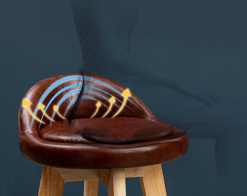 Retro-Styled Rotating High Bar Stool Made of Solid Wood, Beige, Linen