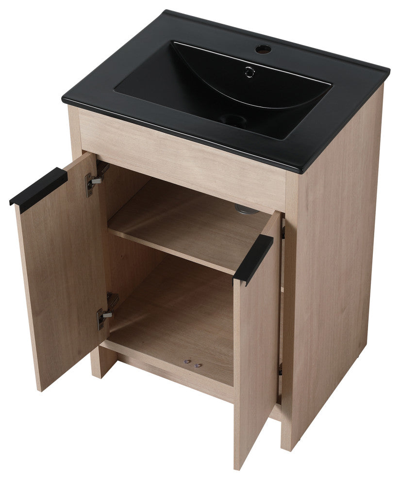 24 Inch Plywood Freestanding Bathroom Vanity With Doors and Adjustable Shelf