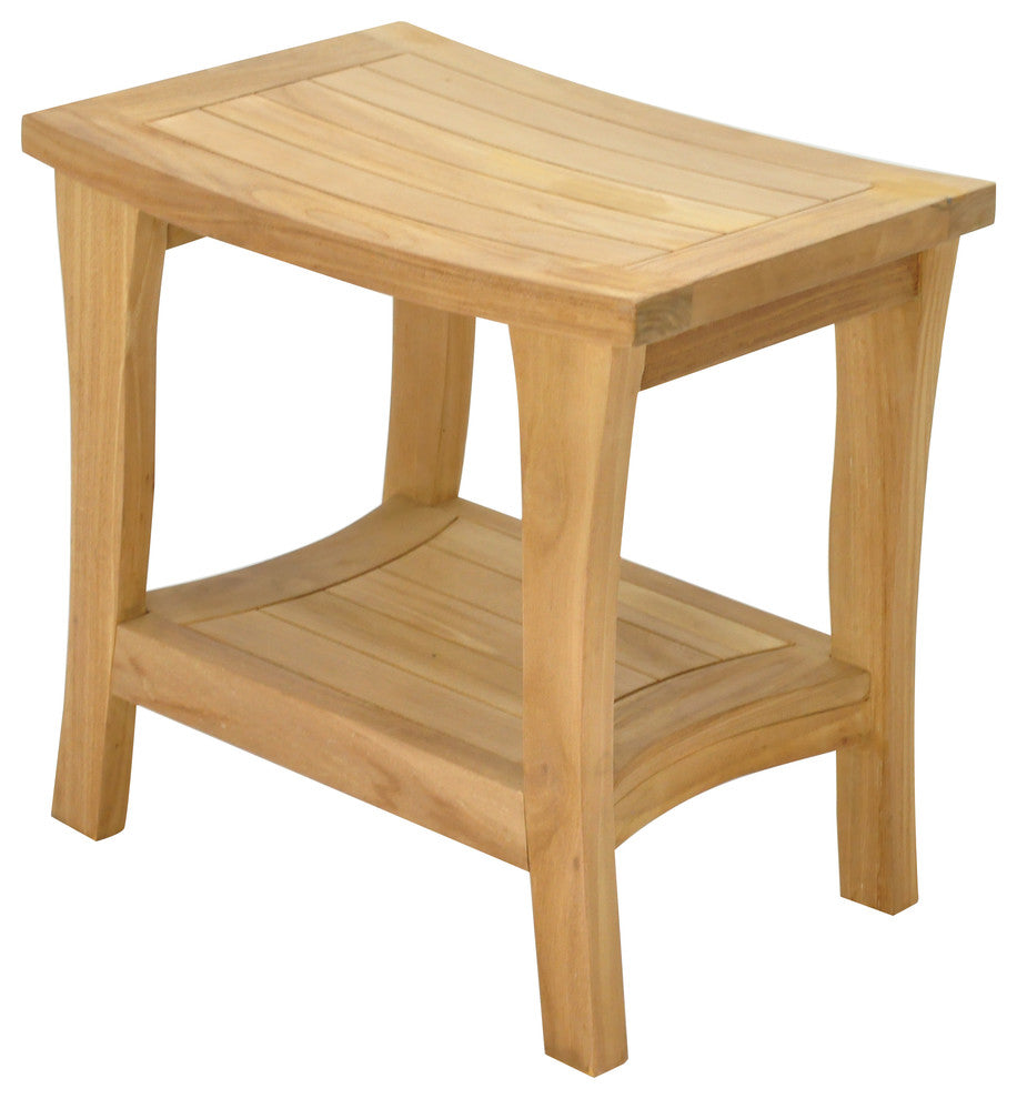 Outdoor Teak Patio Melbourne Shower Spa Bench With Bottom Shelf, 18"