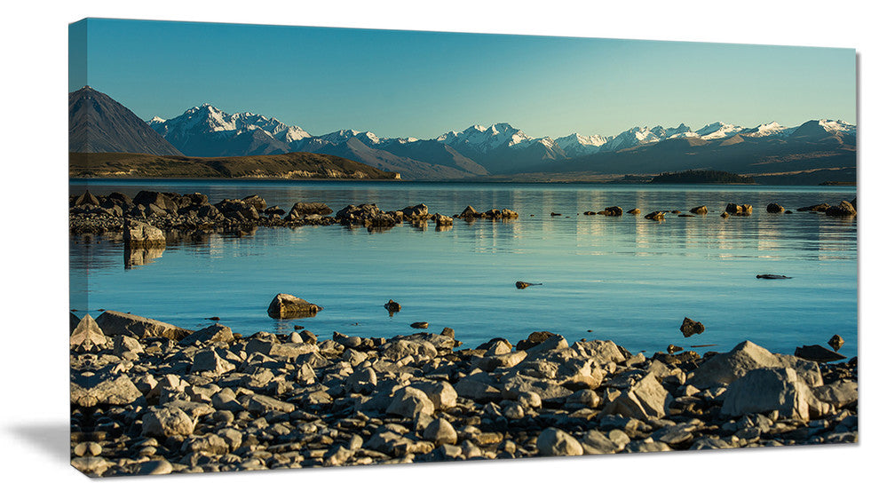 "Blue Waters in Rocky Beach Panorama" Landscape Art Print Canvas, 32"x16"