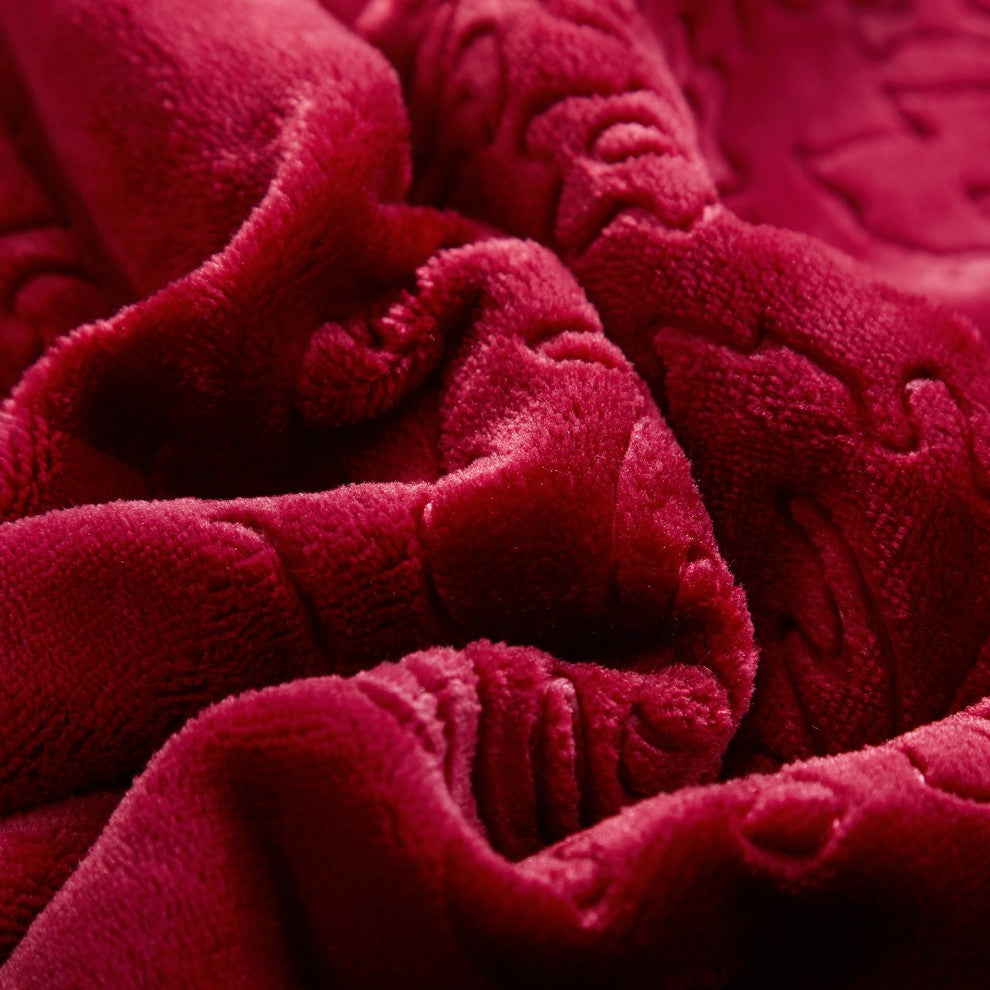 Tache Embossed Super Soft Warm Solid Merlot Red Sherpa Throw Bed Blanket, 90x90