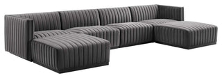 Conjure Channel Tufted Performance Velvet 6-Piece Sectional, Black Gray