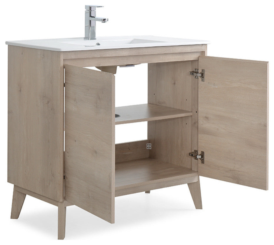 36" Modern Style Light Oak Wood Finish Zaren Single Sink Bathroom Vanity