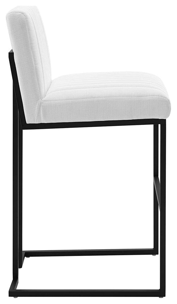 Elegant Bar Stool, Matte Black Stainless Steel Base & Channel Tufted White Seat