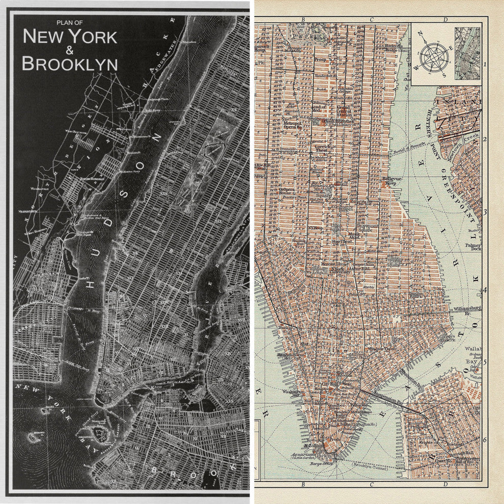 6'' Tall Double Sided Map of New York Canvas Room Divider