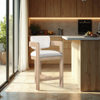 Sacha Upholstered Bar and Counter Stool, Cream, Velvet, Natural