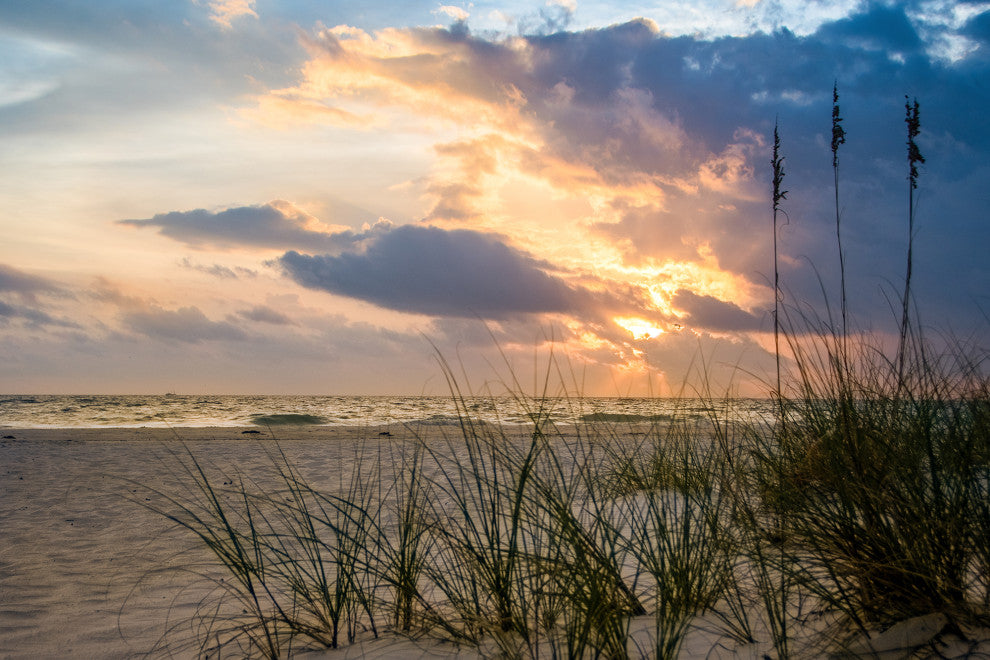 Coastal Style Wall Decor: Anna Maria Island Cloudy Beach Sunset 2 Print, 16" X 20"
