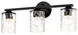 3-Light 21 in. Matte Black Vanity Light With Hammered Clear Glass Shades