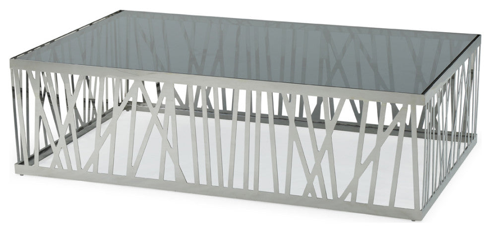 HomeRoots 32" Glass and Stainless Steel Coffee Table