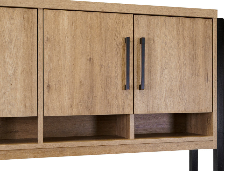Modern Wood Laminate Hutch With Wood Doors, Light Brown