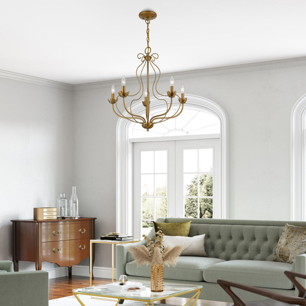 Livex Lighting 5 Light Antique Gold Leaf Chandelier