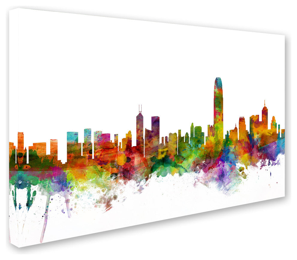 Michael Tompsett ''Hong Kong Skyline White'' Canvas Art, 12x19