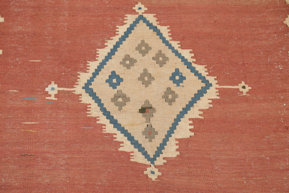 Consigned, Kilim Oriental Traditional Hand-Woven Persian Area Rug, Orange, 6x11