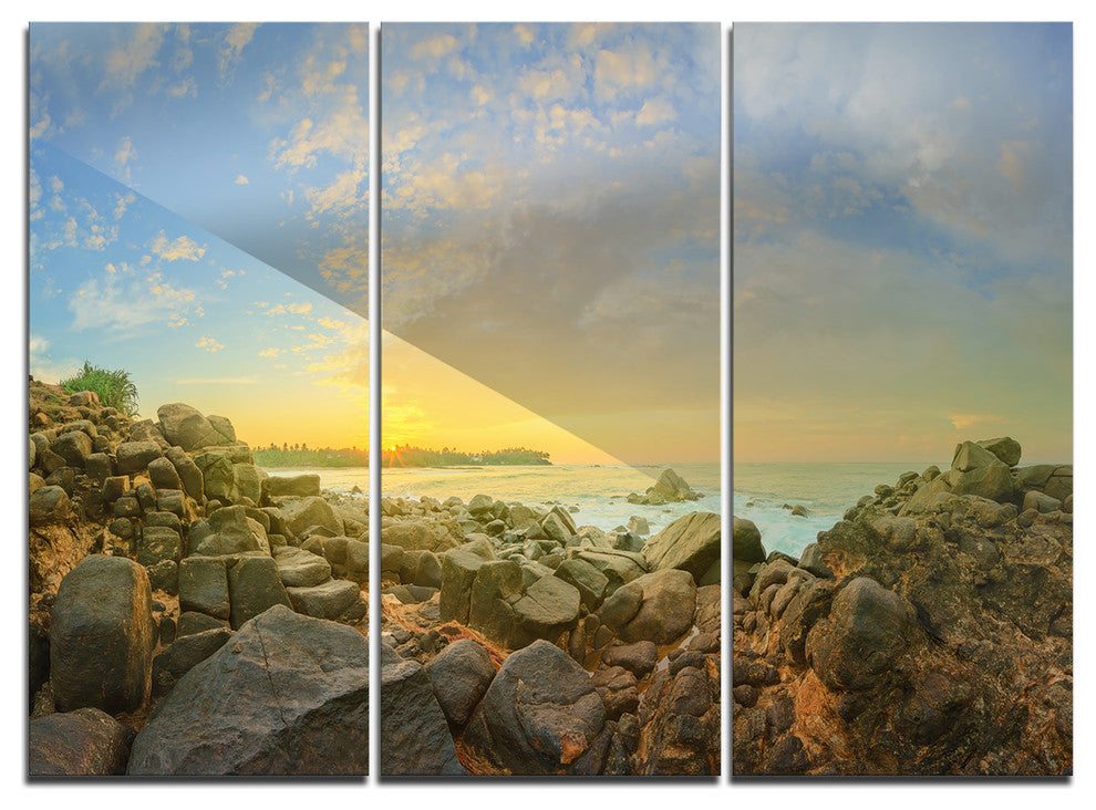 "Rocky Untouched Romantic Seashore" Metal Wall Art, 3 Panels, 36"x28"
