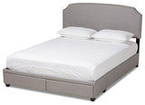 Light Grey Fabric Upholstered 2-Drawer King Size Platform Storage Bed