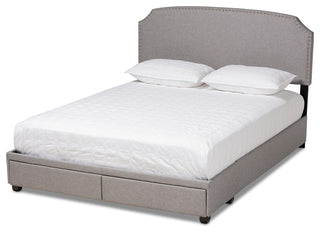 Light Grey Fabric Upholstered 2-Drawer King Size Platform Storage Bed