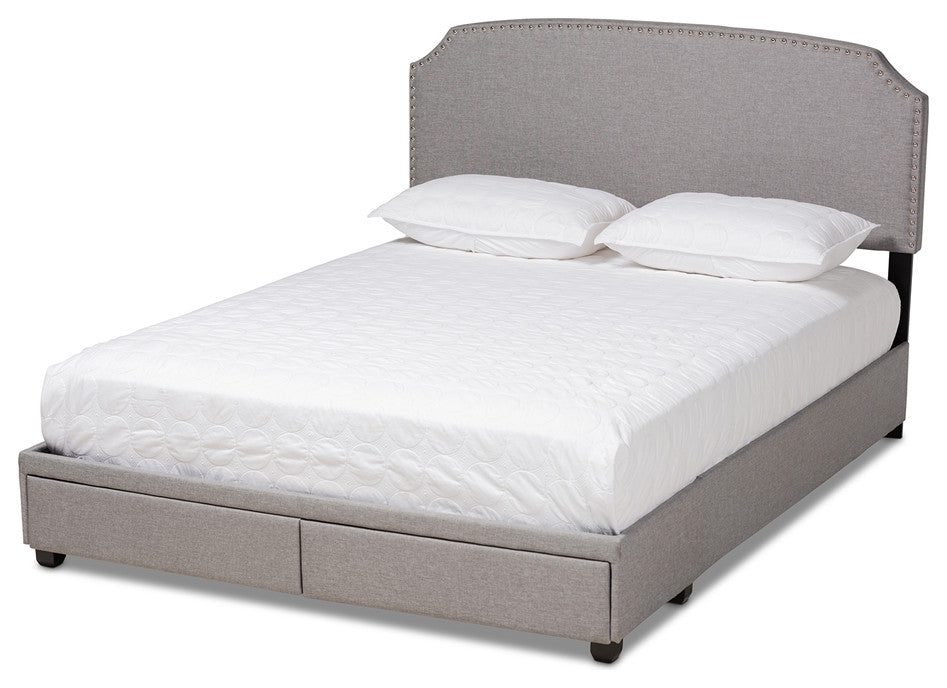 Light Grey Fabric Upholstered 2-Drawer King Size Platform Storage Bed