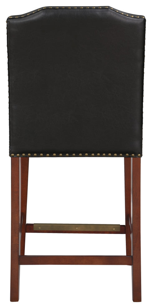Bristol Stationary Brown Faux Leather Counter Stool with Nail Heads
