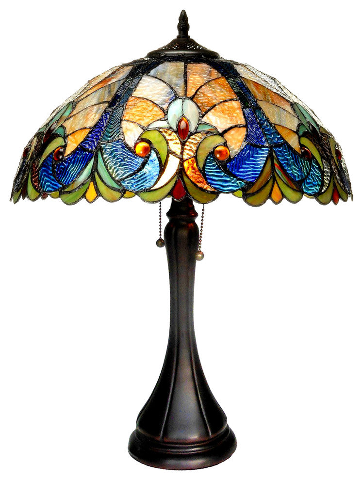 AMOR Tiffany-style 2 Light Victorian Table Lamp 16inches Shade