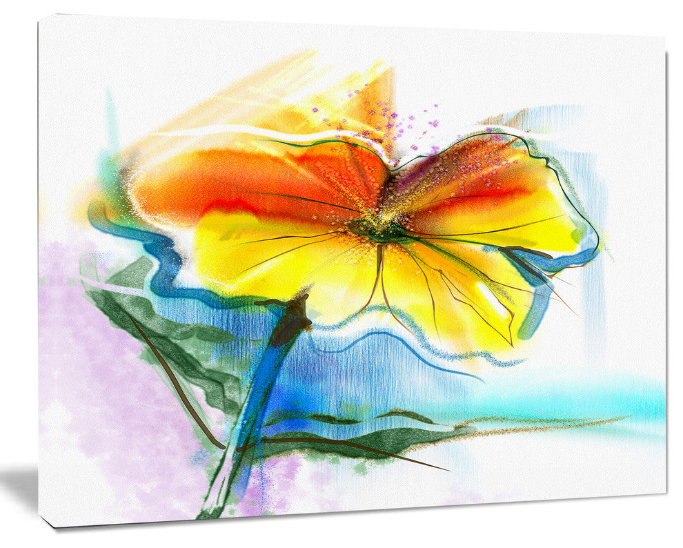 Hand Painted Yellow Pink Red Daisies, Large Floral Canvas Art Print, 20"x12"