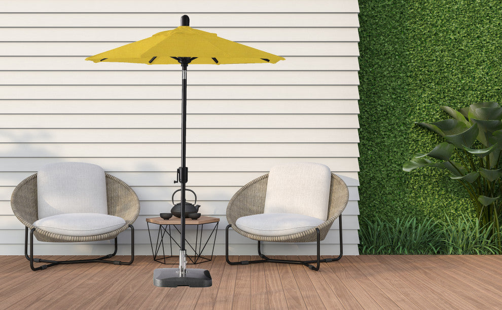 6' Round Auto Tilt Market Umbrella, Black Sapphire Frame, Sunflower Yellow