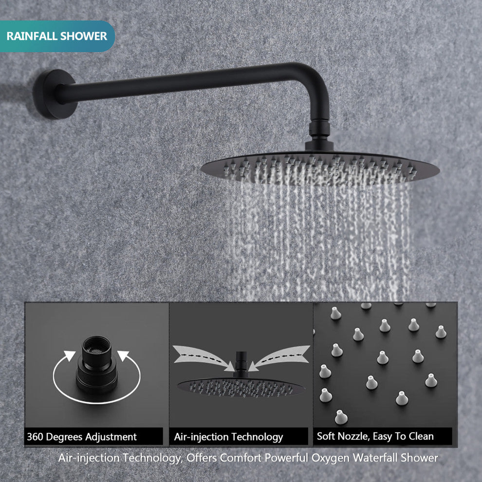 10 inch Wall-Mounted Round Completed Shower System with Handheld Shower, Matt Bl