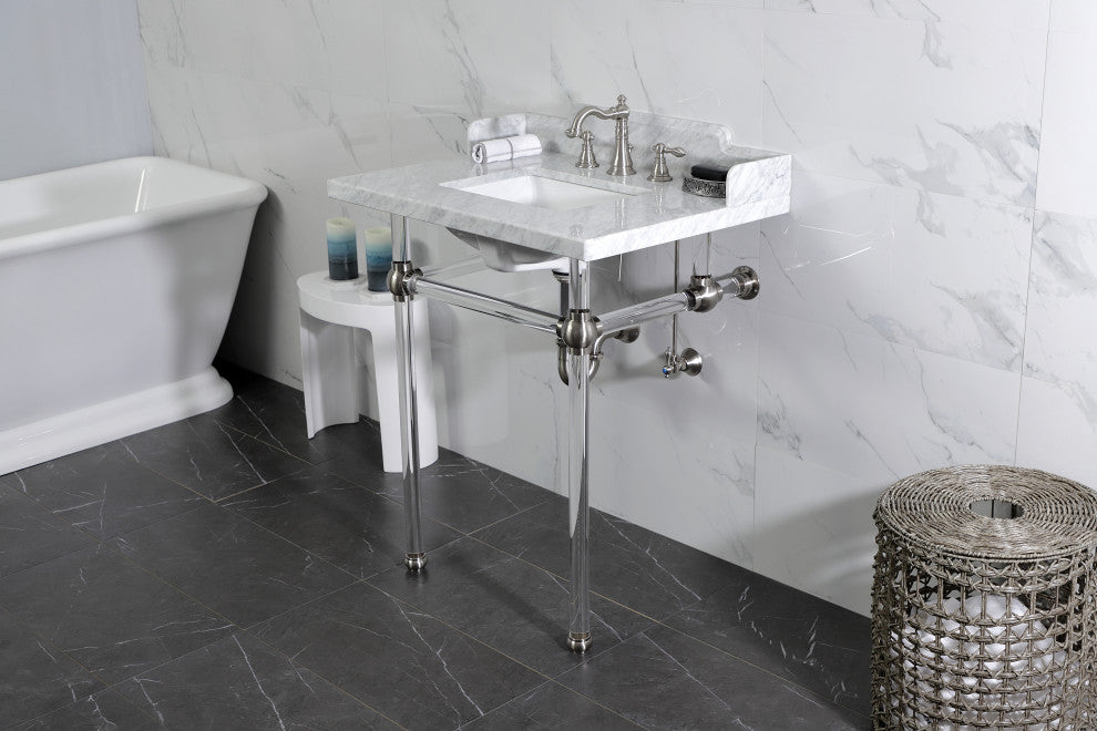 Kingston Brass LMS30MASQ8 30" Carrara Marble Console Sink, Acrylic Legs