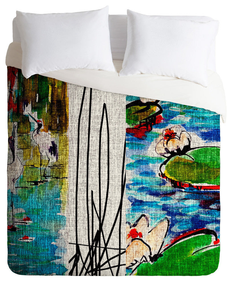 Ginette Fine Art Red Crowned Cranes Duvet Cover, 88"x68"