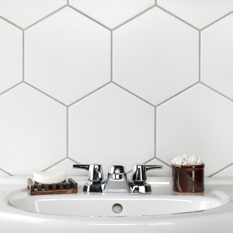 Textile Hex Porcelain Floor and Wall Tile, White