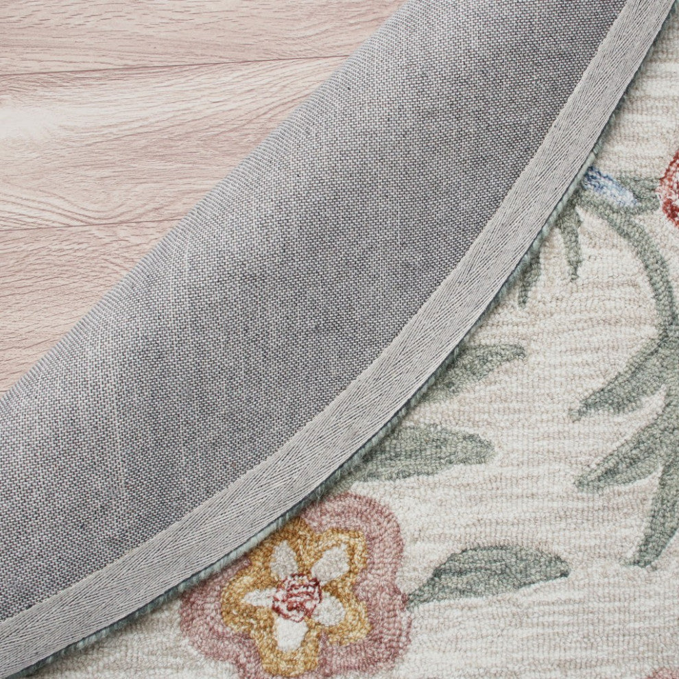 6" Round Gray Floral Traditional Area Rug