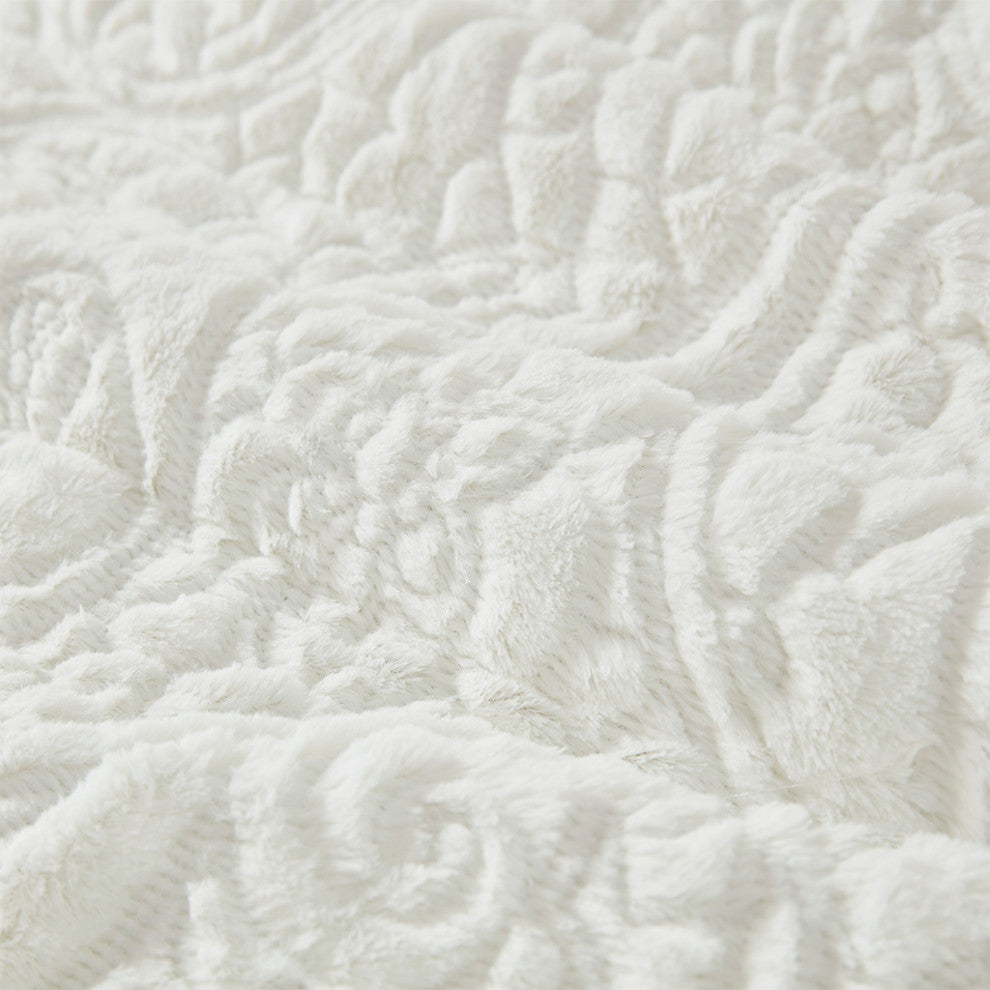 Madison Park Norfolk Embroidered Floral Plush Fur Comforter Mini Set, Ivory