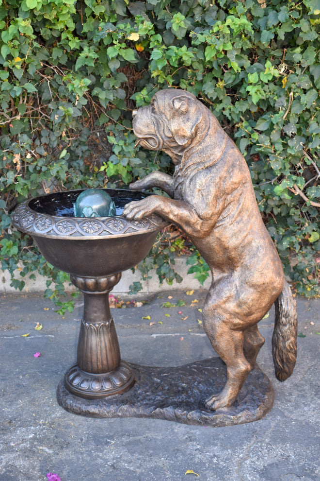 San Bernard Dog Drinking from A Water Fountain Bronze Statue  43" x 25" x 50"H