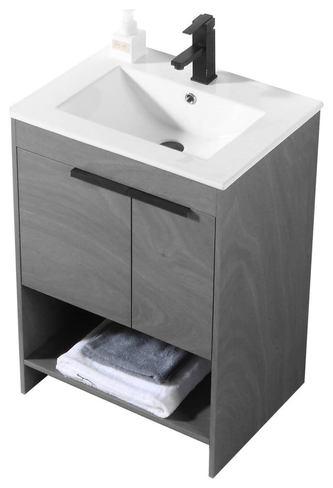 Phoenix Bath Vanity With Ceramic Sink - Full Assembly Required, Classic Grey, 24 Inch