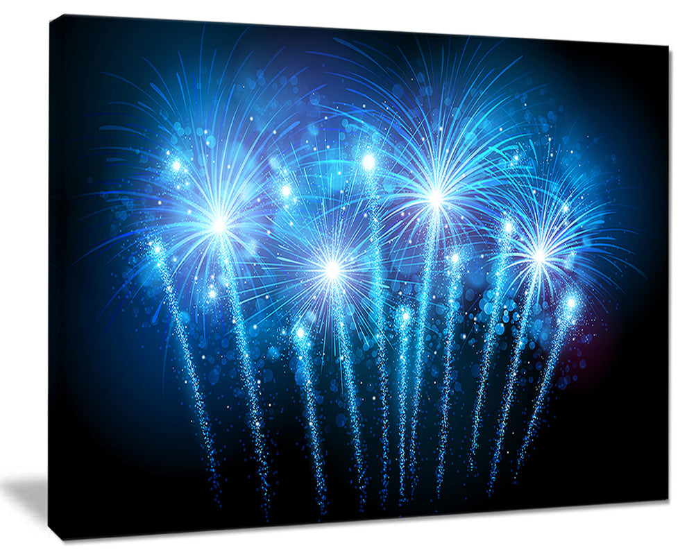 "Blue Fireworks at Night" Skyscape Canvas Photo Print, 40"x30"