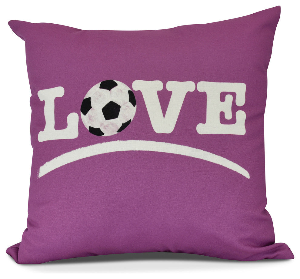 Love Soccer, Word Print Outdoor Pillow, Pink, 18" x 18"